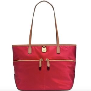 Michael Kors Cherry Red Tote with Tan Accents